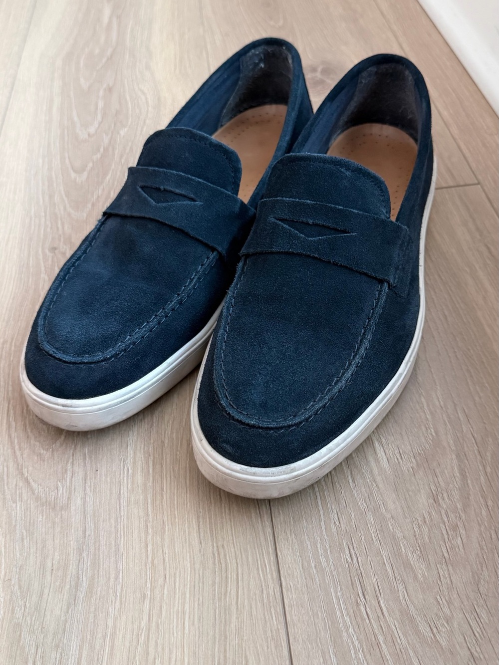 Franco Fortini Navy Suede Slip-On Penny Loafers
